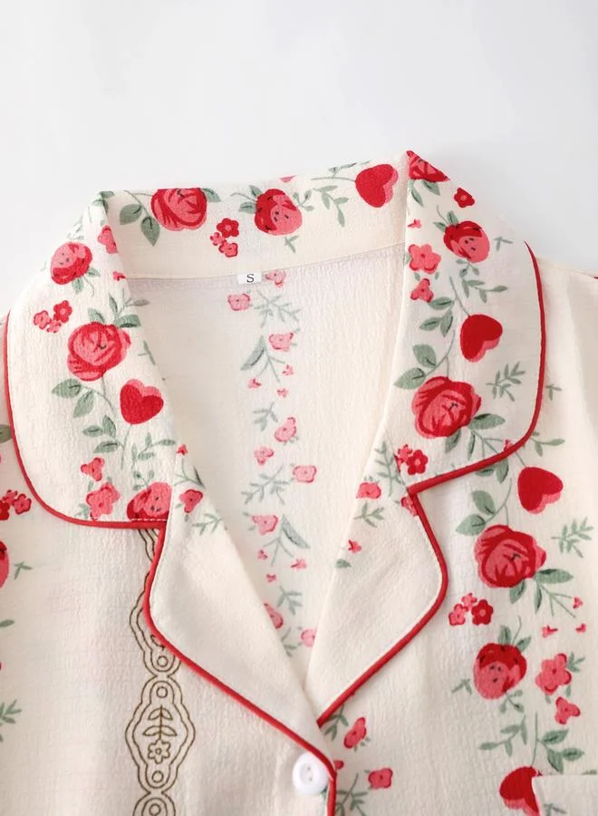 Take Two  Women Striped Floral Print Shirt and Pyjama Set for Women | Best Price UAE